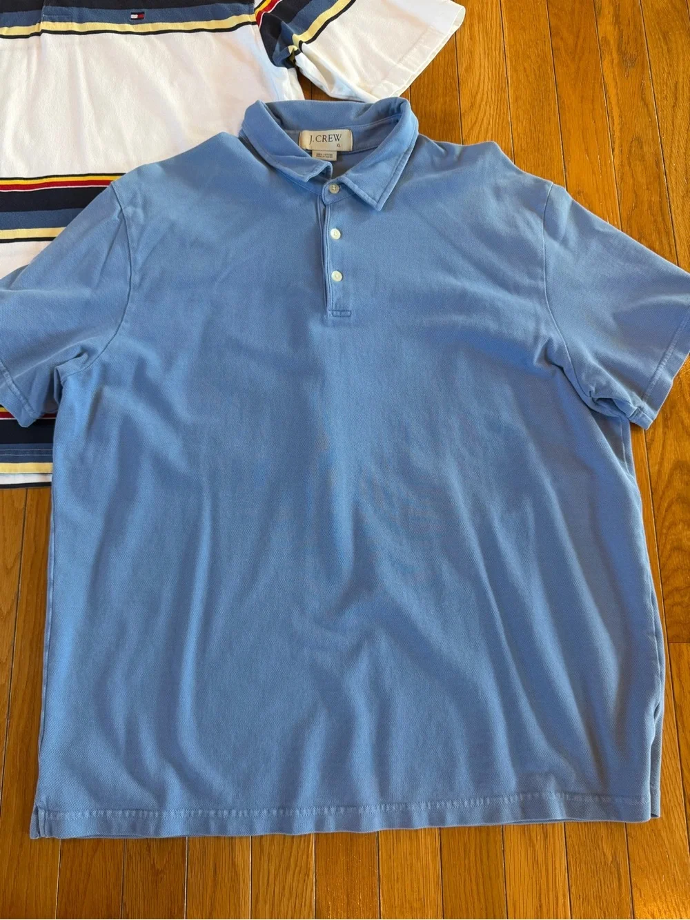 2 Tommy Hilfiger Striped & JCrew Blue Short Sleeve Polo Shirts Mens XL